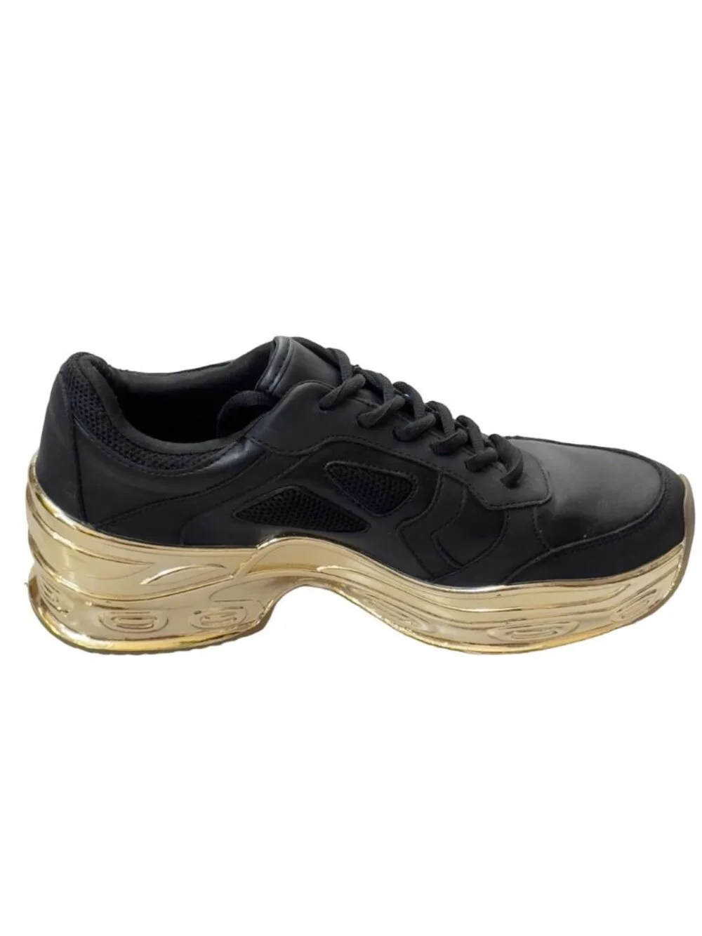 CAPE ROBBIN Attitude C Womens Shoes Black Faux Leather Sneakers Gold-tone Size 9